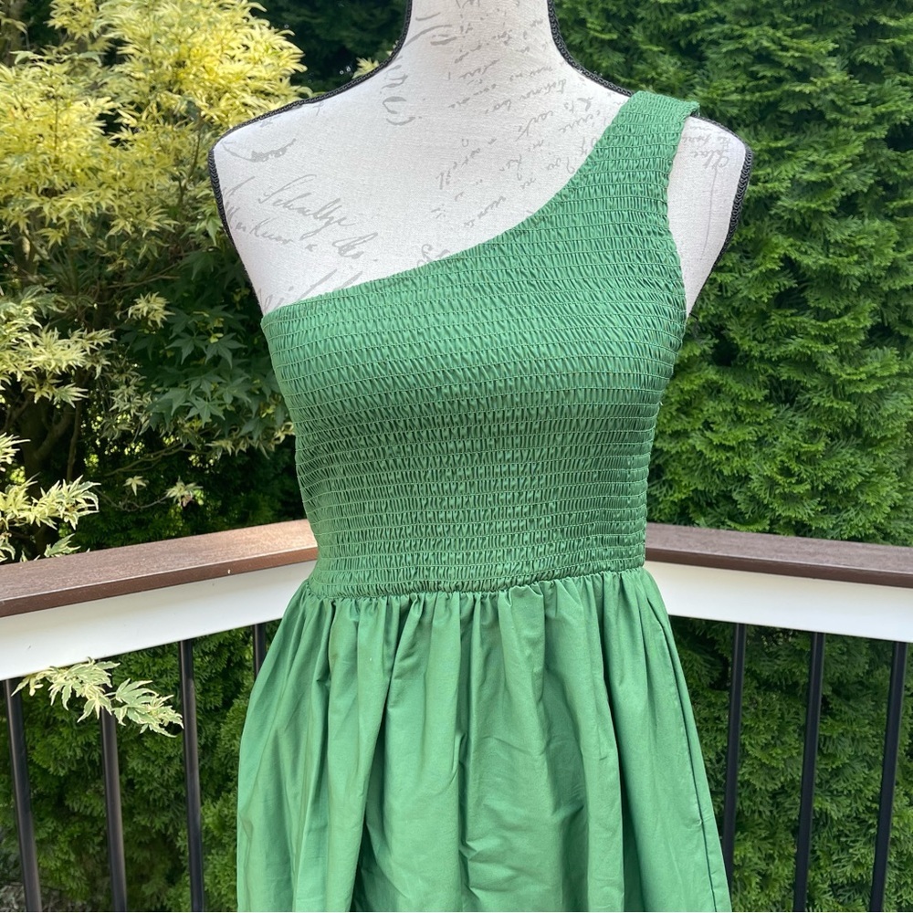 Opt green one shoulder midi cotton summer dress Sz L - Picture 2 of 12